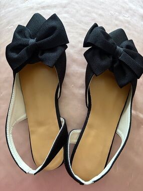 Black Bow Slingback Flats - Women Shoes